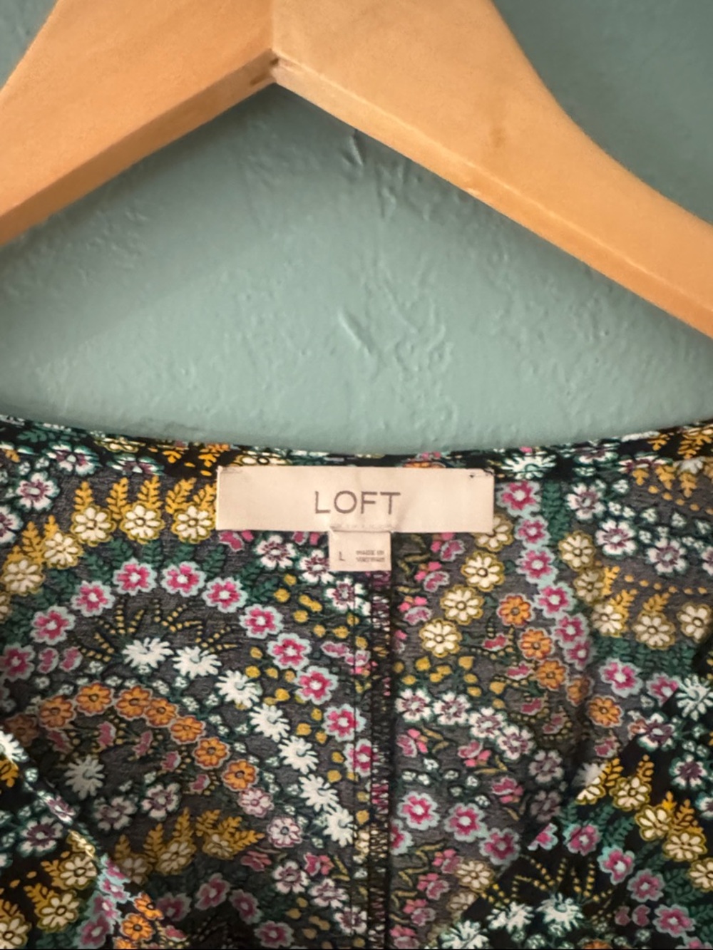 LOFT Floral Wave Print Belted Dress in Black, Pink, Yellow - Picture 5 of 6